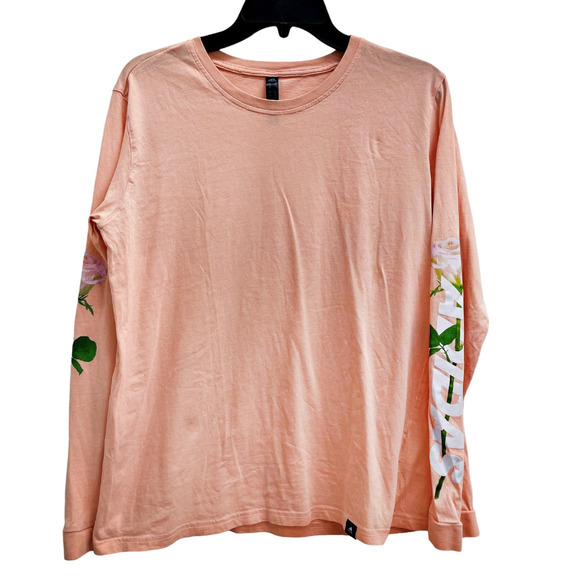 Adidas Womens Logo Floral Long Sleeve Peach T-Shirt Sz L 16-18 - Picture 1 of 4